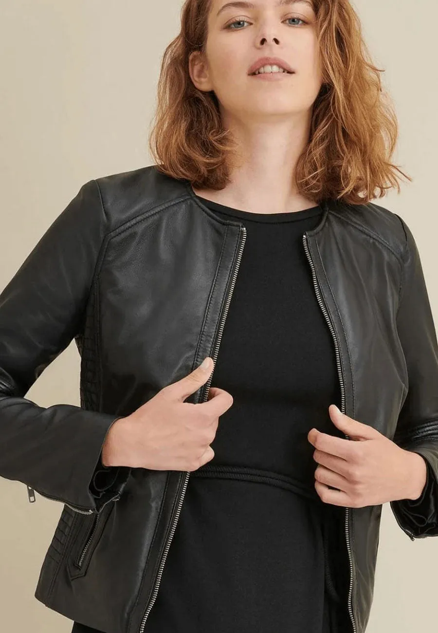 Women's Black Sheepskin Leather Racing Jacket