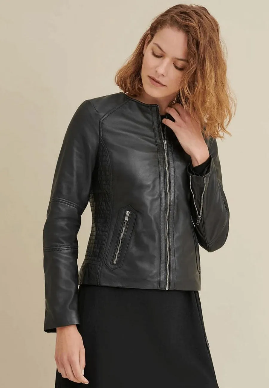 Women's Black Sheepskin Leather Racing Jacket