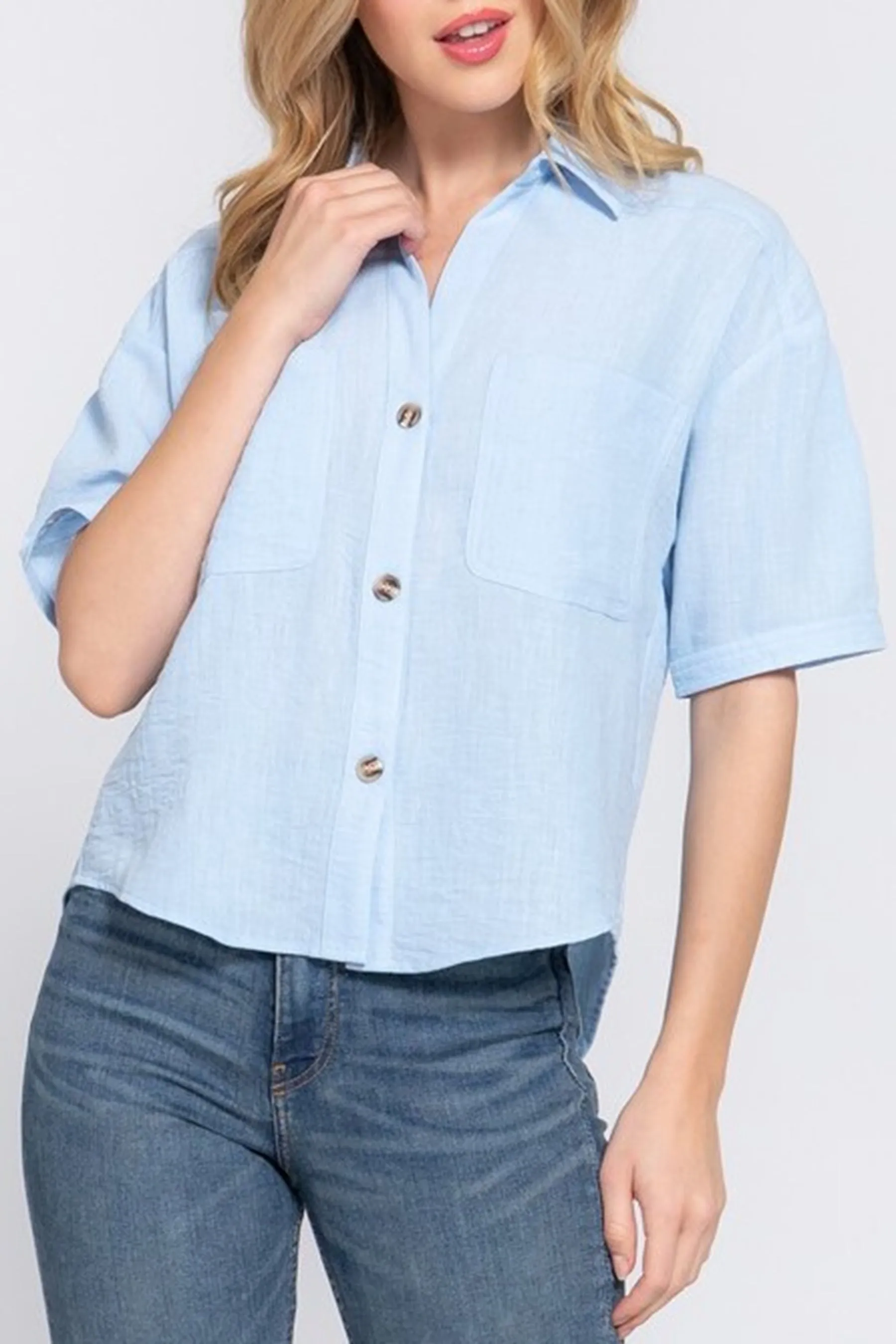 Women's Casual Short Sleeve Button Down Linen Effect Shirt