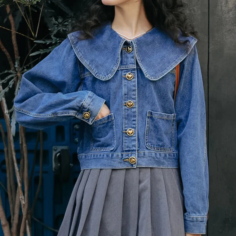 Women's Denim Jacket with Peter Pan Collar