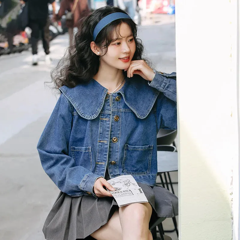 Women's Denim Jacket with Peter Pan Collar