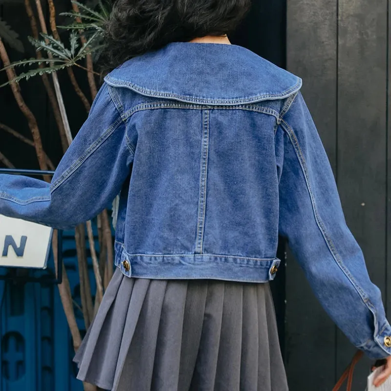 Women's Denim Jacket with Peter Pan Collar