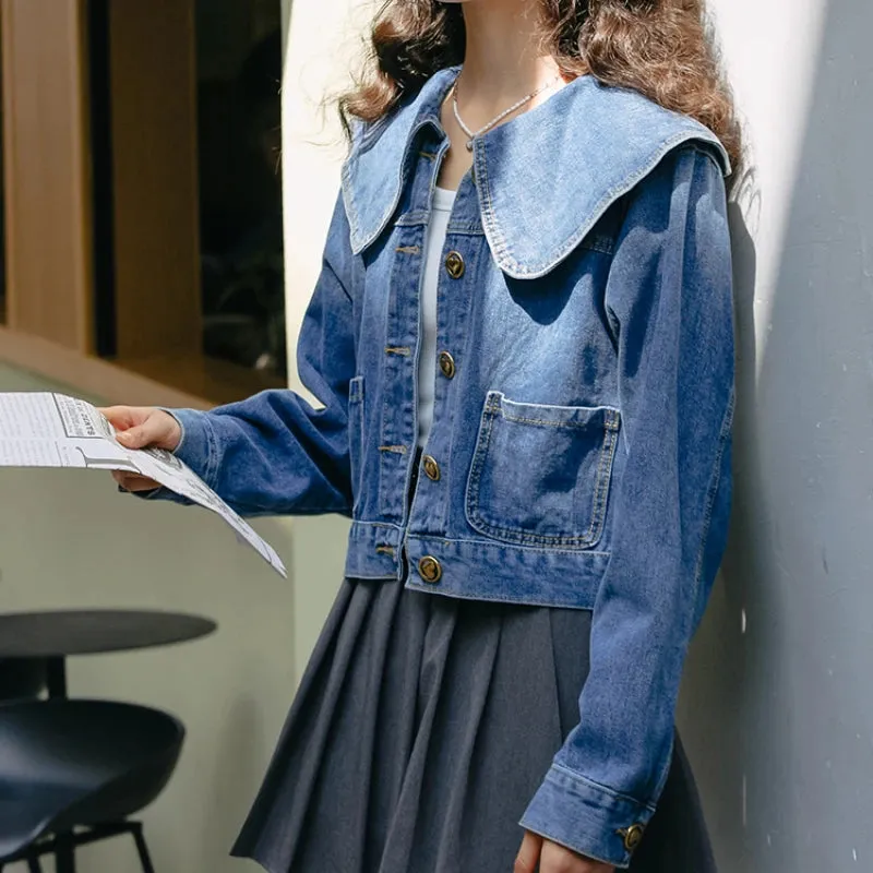 Women's Denim Jacket with Peter Pan Collar