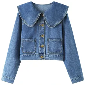 Women's Denim Jacket with Peter Pan Collar