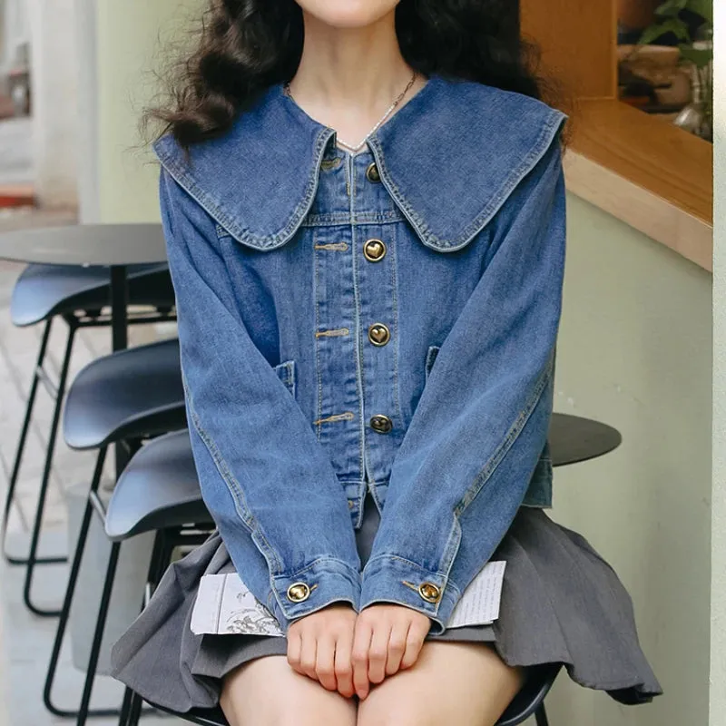 Women's Denim Jacket with Peter Pan Collar