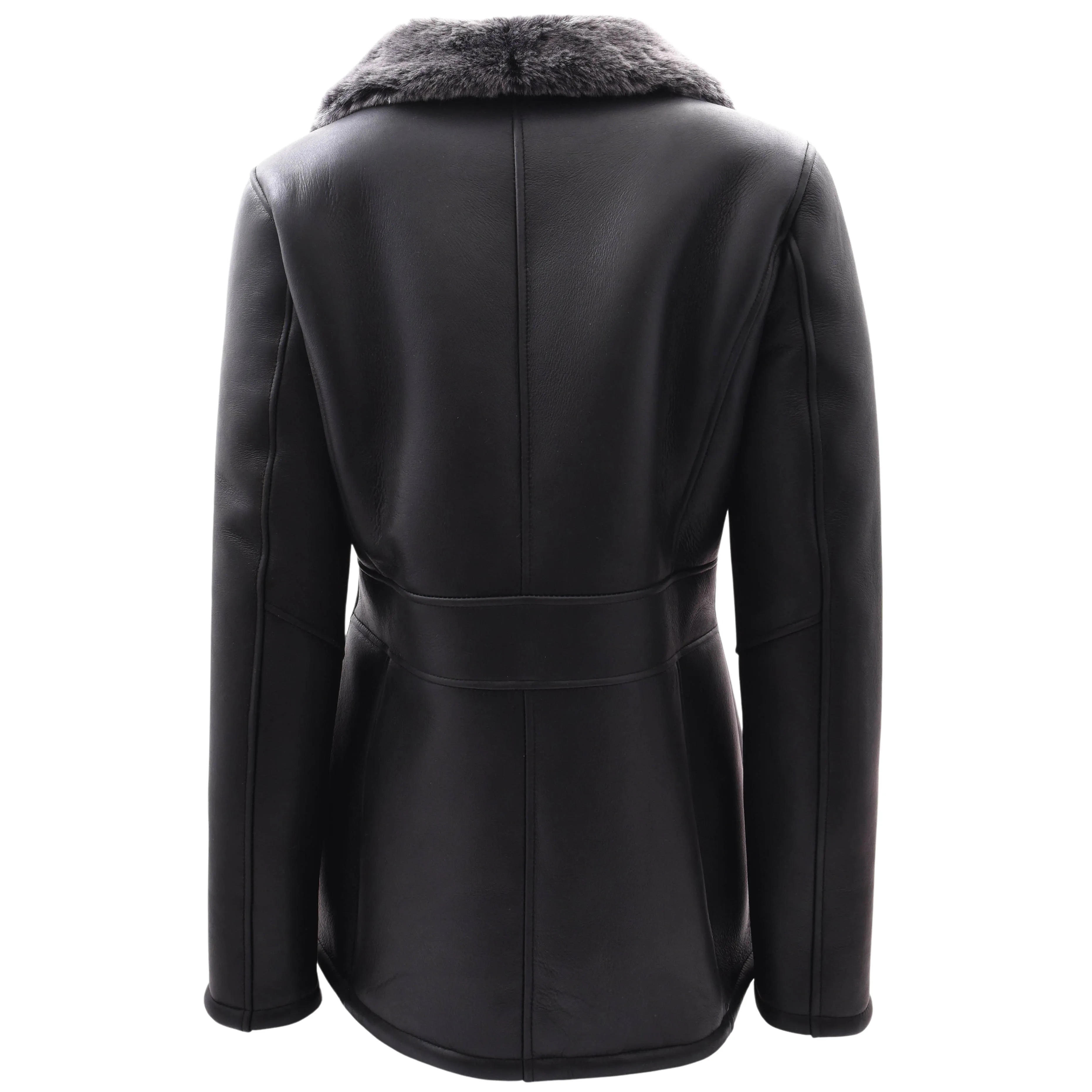 Womens Sheepskin Black Brisa Double Breasted Coat Bonnie