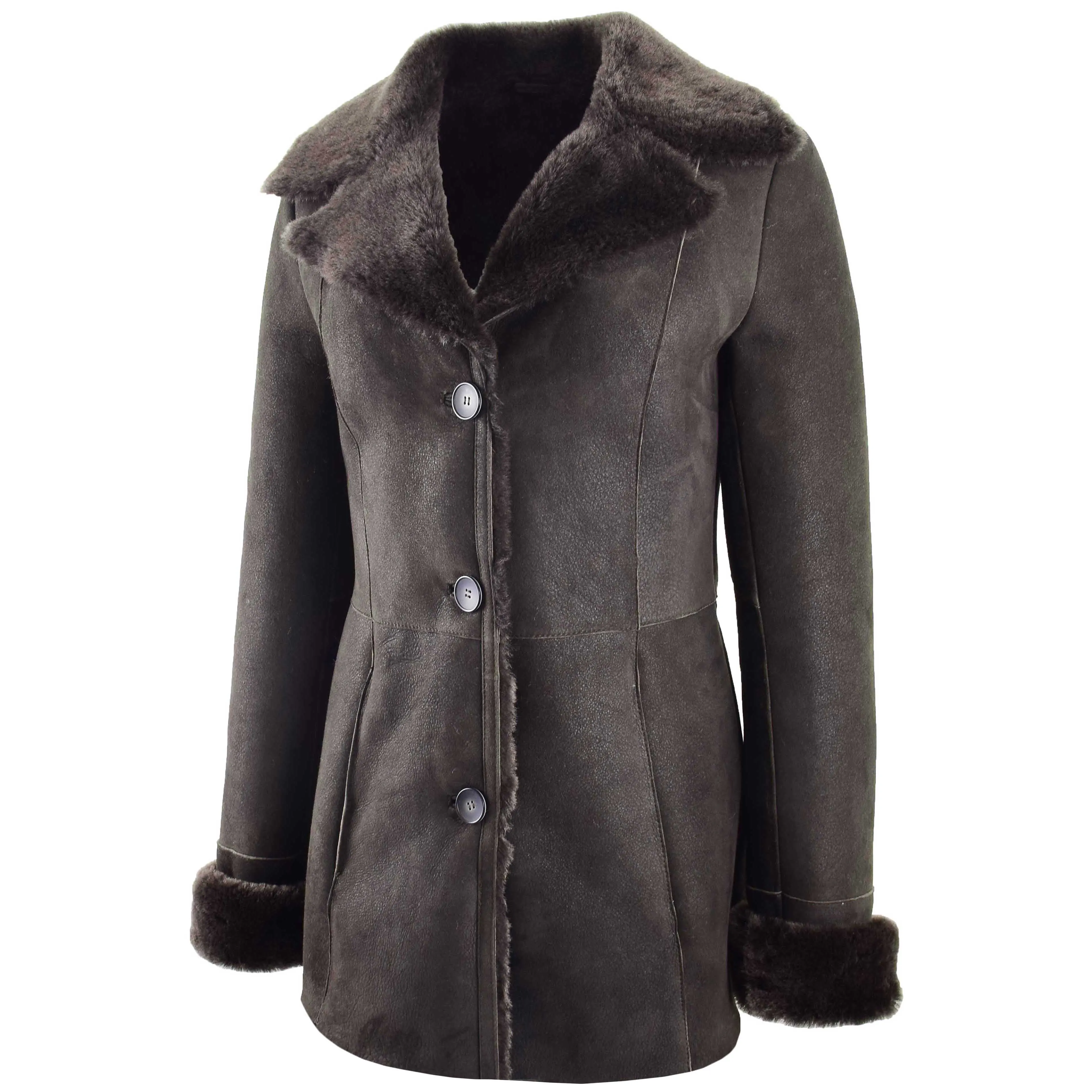 Womens Sheepskin Classic Mac Coat Tammy Brown