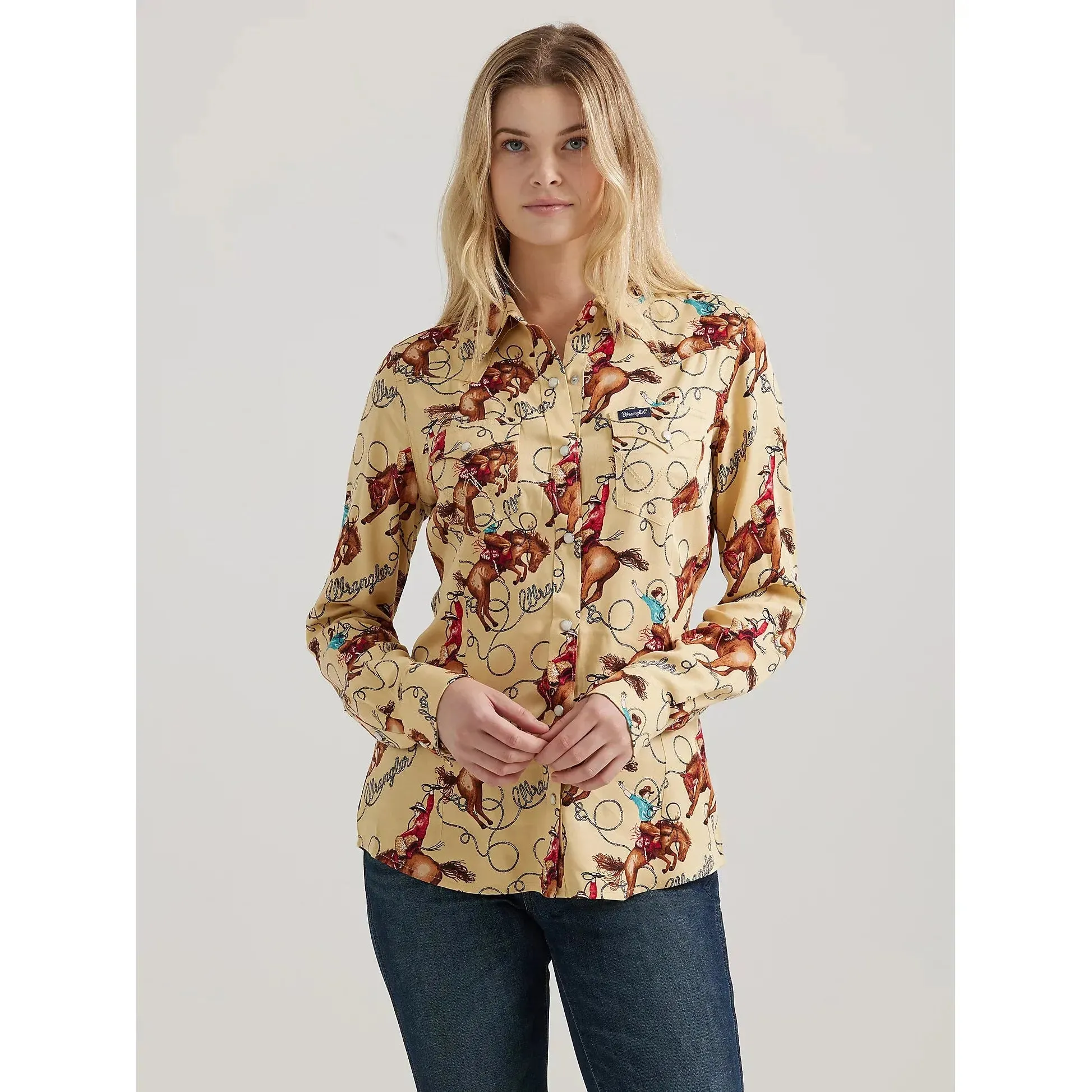 Women's Wrangler Saddle Up Slim Western Snap Shirt - Tan