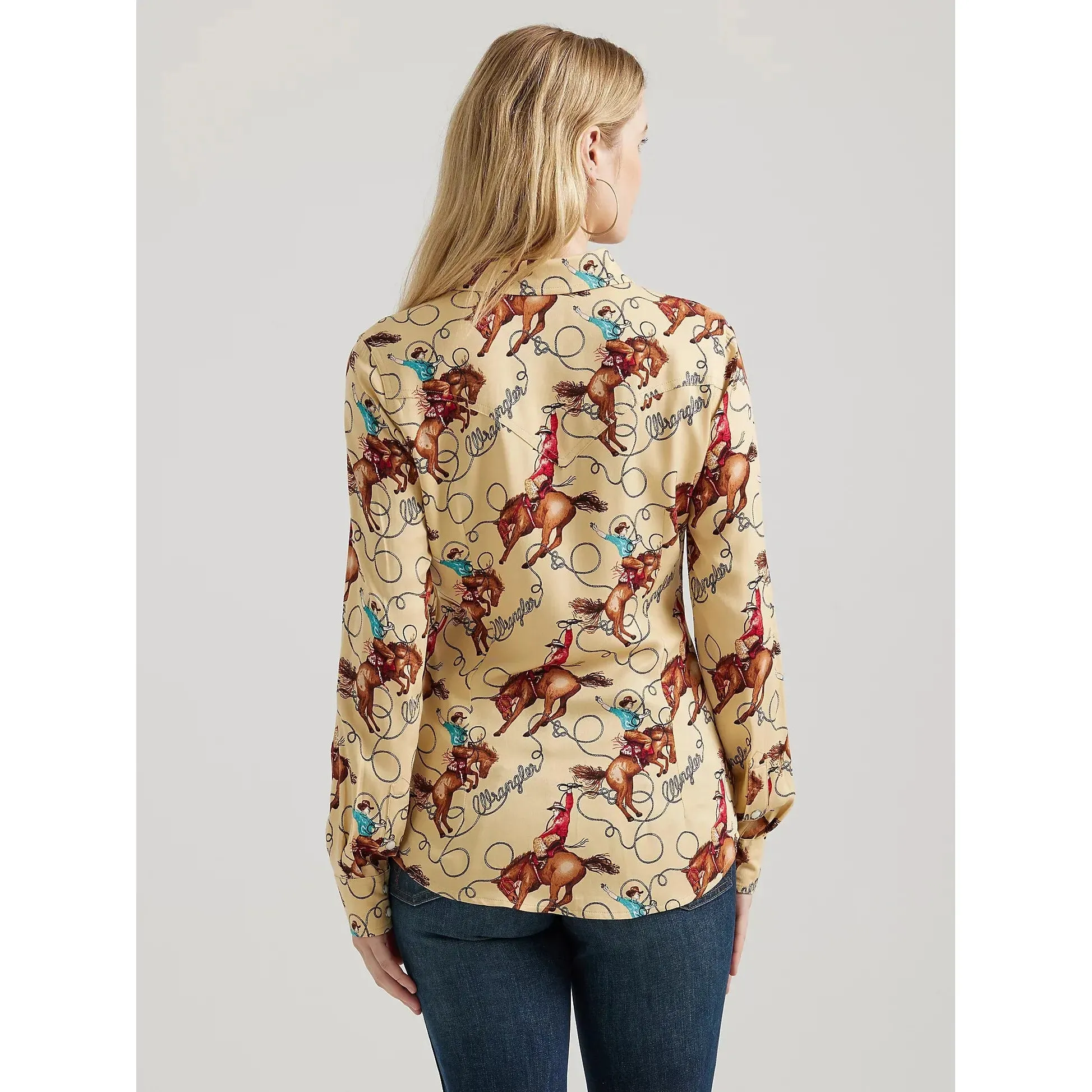 Women's Wrangler Saddle Up Slim Western Snap Shirt - Tan