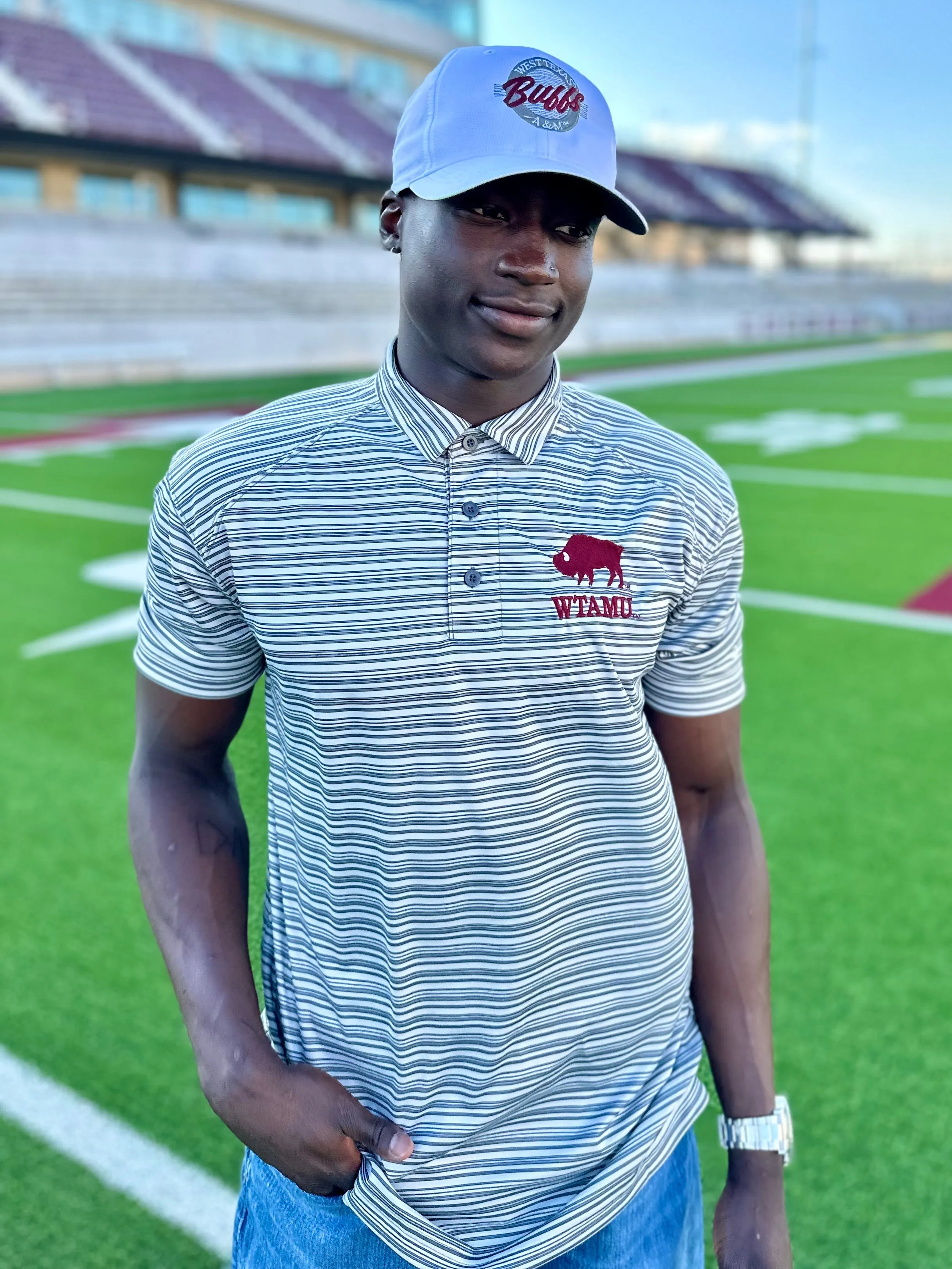 WTAMU Grey Striped Polo