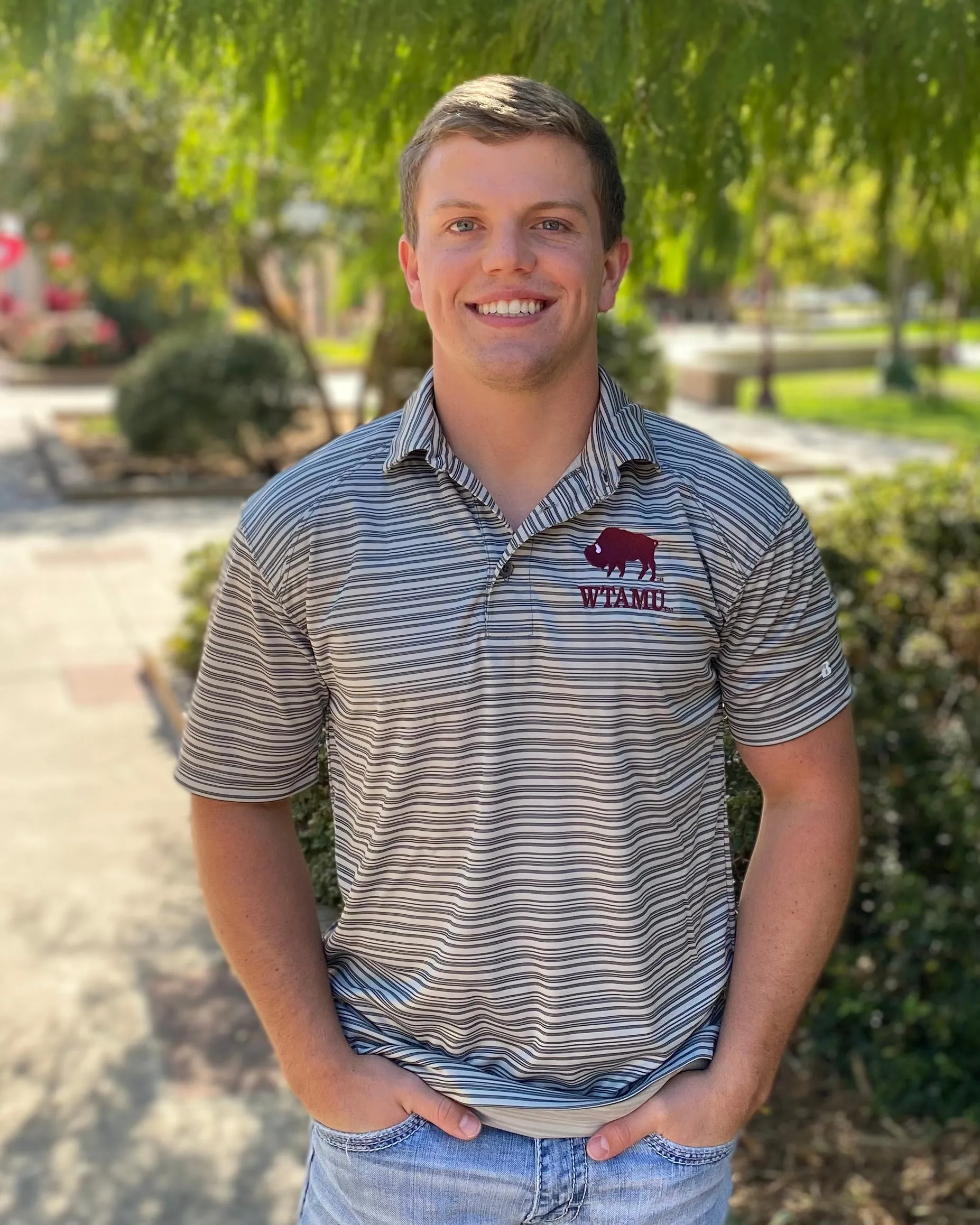 WTAMU Grey Striped Polo